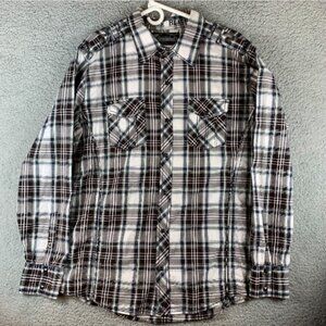 Buckle Black Label Slim Fit Plaid Long Sleeve Snap Front Shirt Size Large
